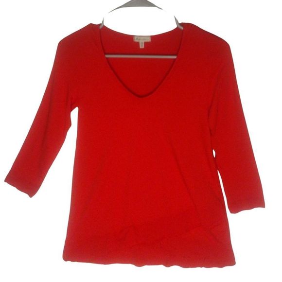 Red Long Sleeve Scoop Neck Blouse Layer detail along the bottom & cuffs Size XS - Picture 1 of 7